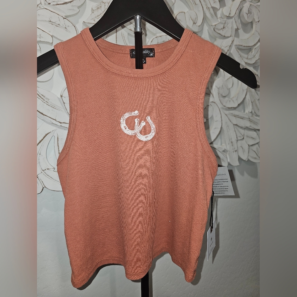 NWT Originality Terracotta Western Horseshoe Sleeveless Tank Top Juniors Sz Med. - Picture 4 of 8